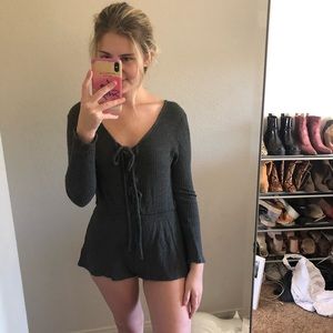 Long sleeve lace up romper